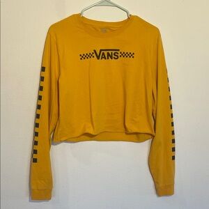 Vans Cropped Long Sleeve with Black Checkered Sleeves -Large